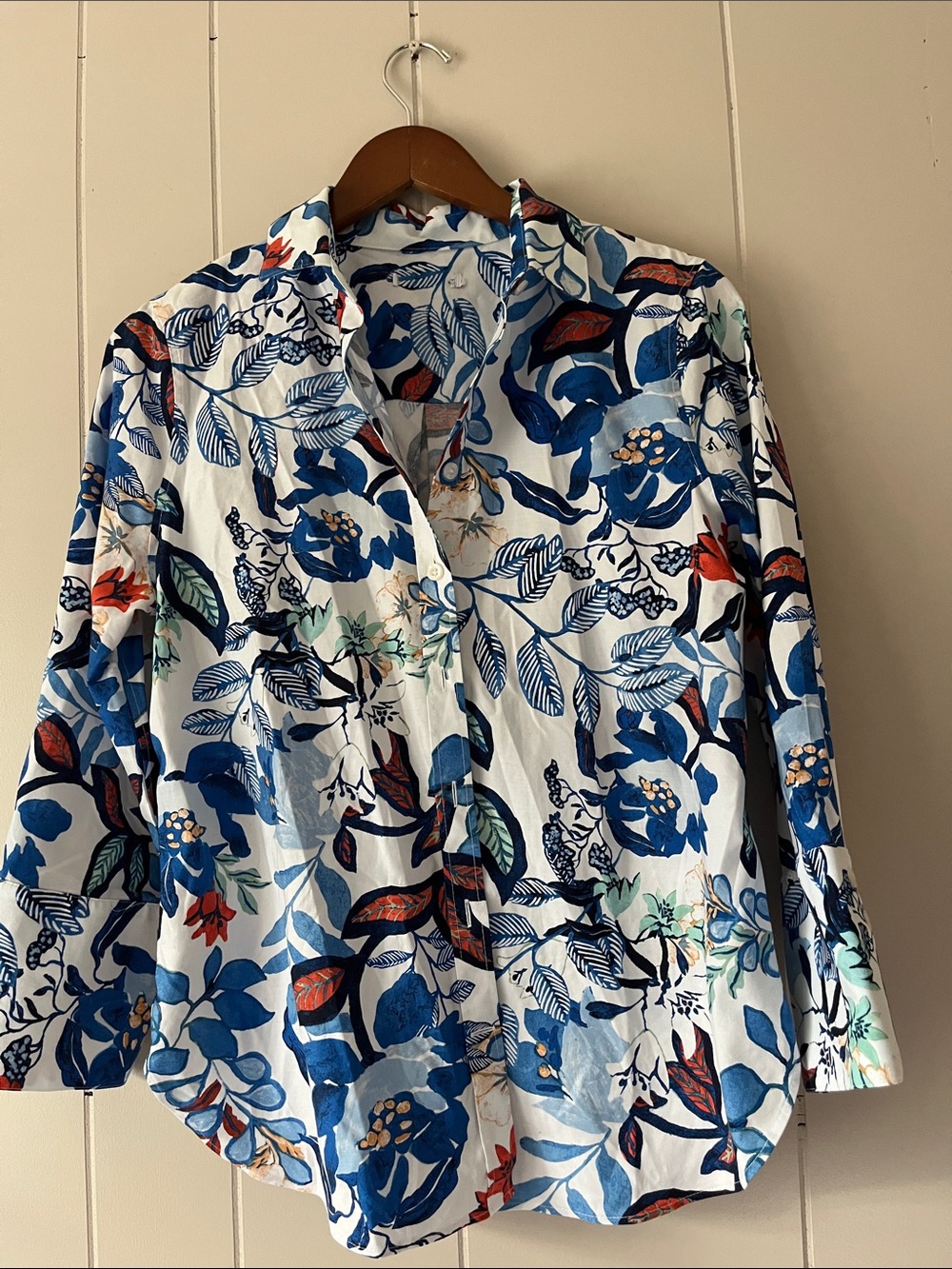 Floral Print Button-Up Shirt - Blue Multi